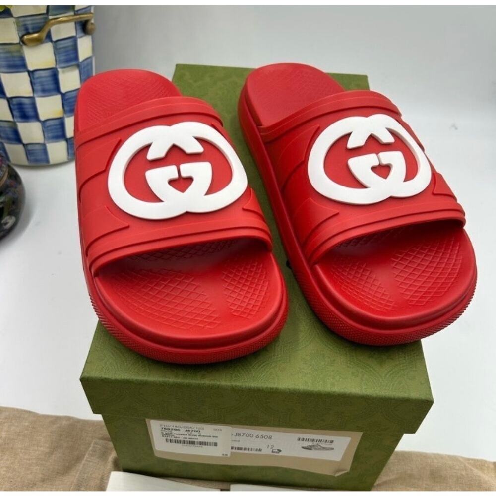 Men's Gucci interlocking G rubber Pool slides size 12 made in Italy